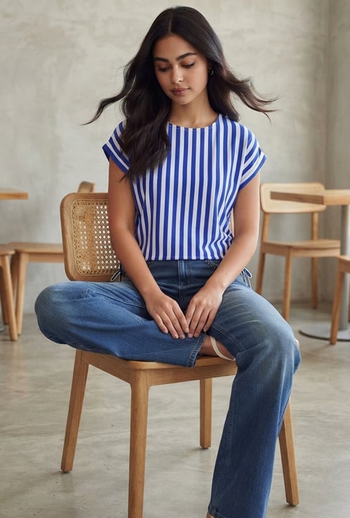FAME FOREVER Striped Tie-Up Hem Top