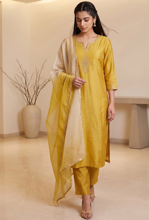 MELANGE Embroidered Straight Kurta Set