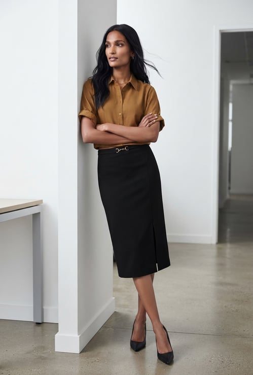 CODE CLASSIC Solid Midi Straight Skirt