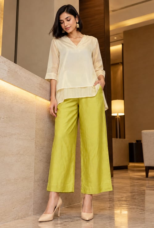 MELANGE Solid Flared Palazzos