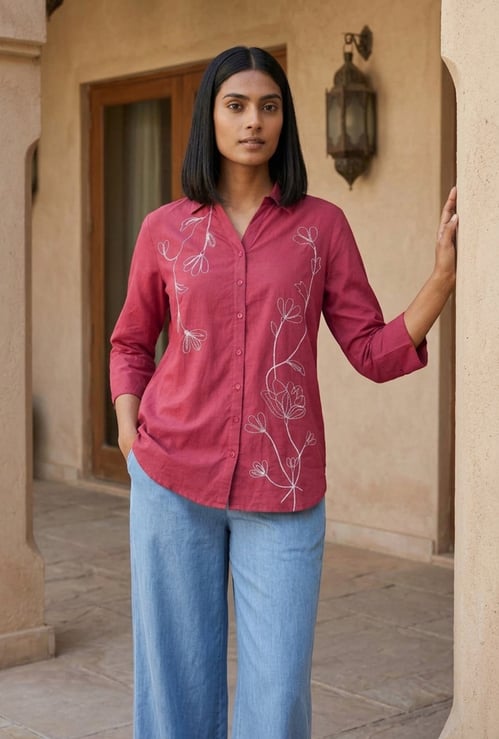 COLOUR ME Embroidered Shirt Style Top