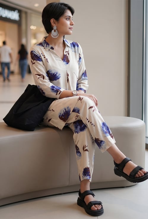 MELANGE Floral Print Straight Kurta Set