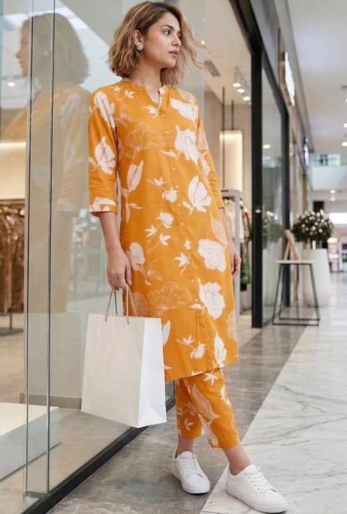 MELANGE Floral Print Straight Kurta Set