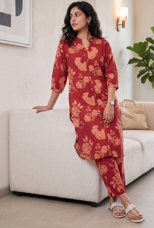 MELANGE Floral Print Straight Kurta Set