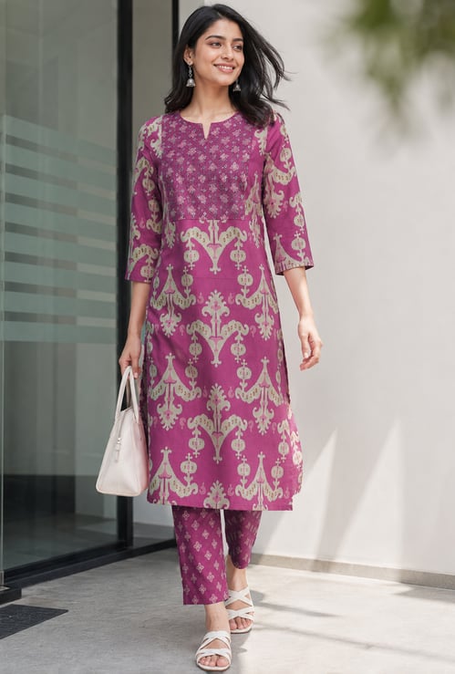 MELANGE Ethnic Motif Print Straight Kurta Set