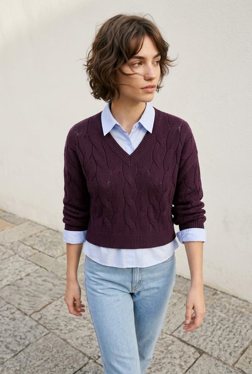GINGER Cable-Knit Pullover Sweater