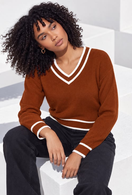 GINGER Striped V-Neck Pullover