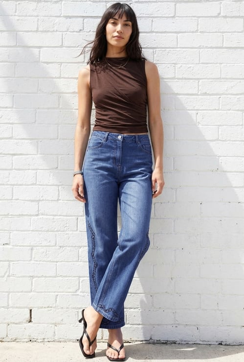GINGER Embellished Wide Leg Jeans