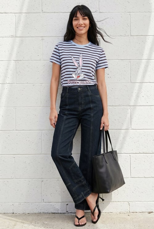 GINGER Solid Wide Leg Jeans