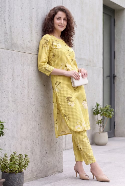 MELANGE Floral Print Straight Kurta Set
