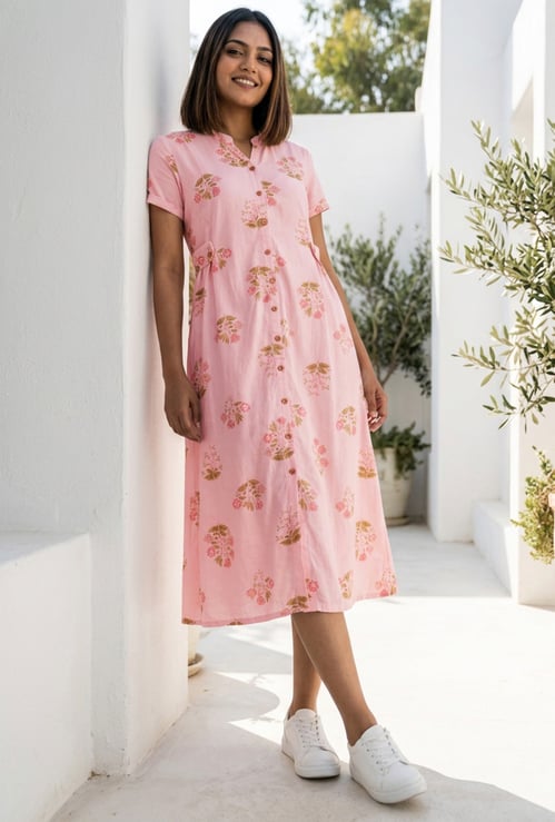 COLOUR ME Floral Print A-Line Midi Dress