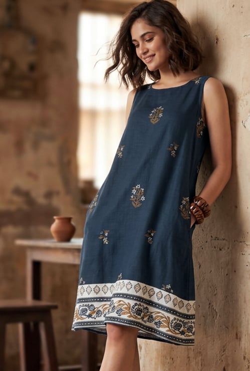 COLOUR ME Ethnic Motif A-line Dress