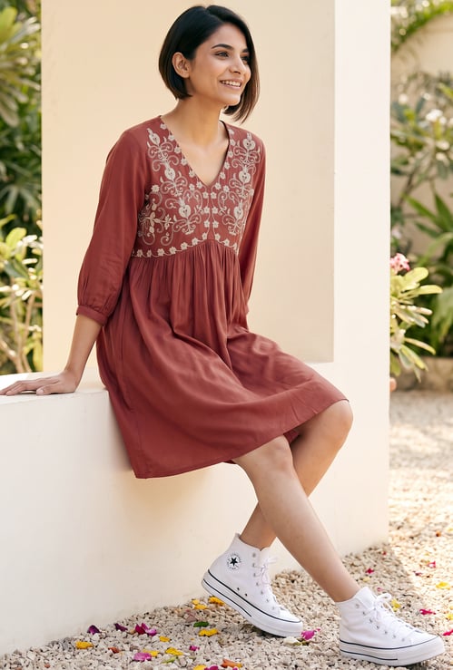 COLOUR ME Embroidered A-line Dress