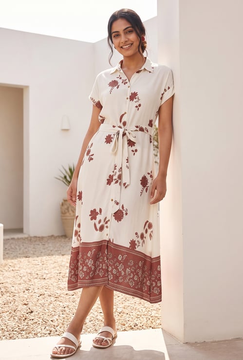 COLOUR ME Floral Print Midi Shirt Dress
