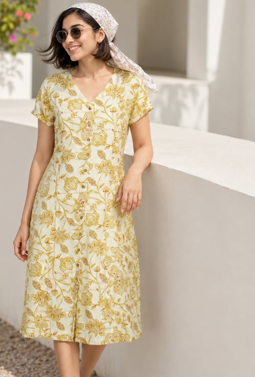 COLOUR ME Floral Print A-line Midi Dress