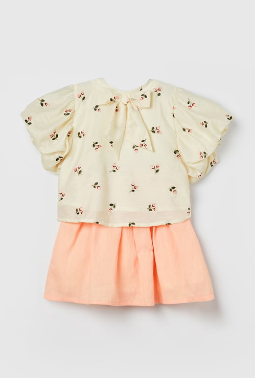 PEPPERMINT Girls Embroidered Top with Skirt Set