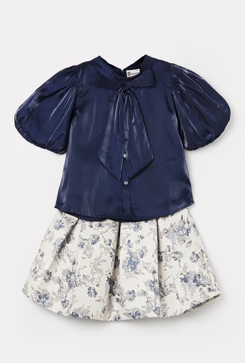 PEPPERMINT Girls Solid Top with Printed Skirt