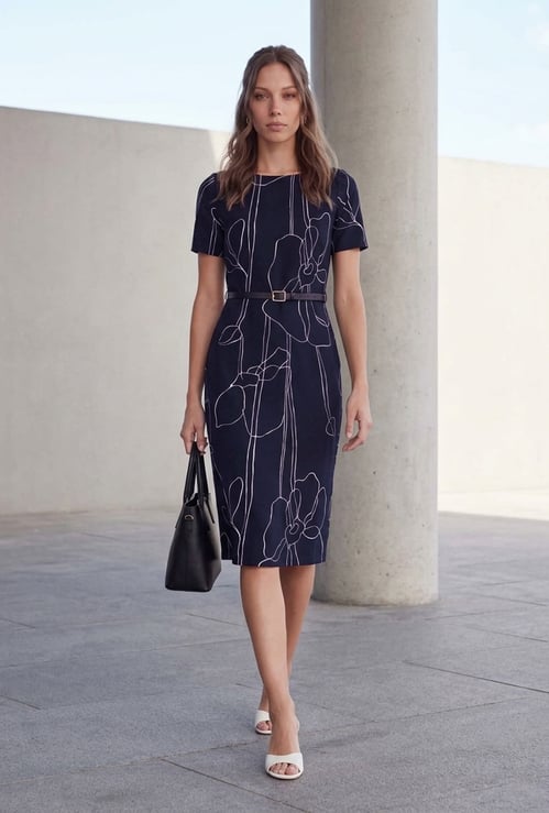 CODE CLASSIC Floral Print Sheath Dress with Belt