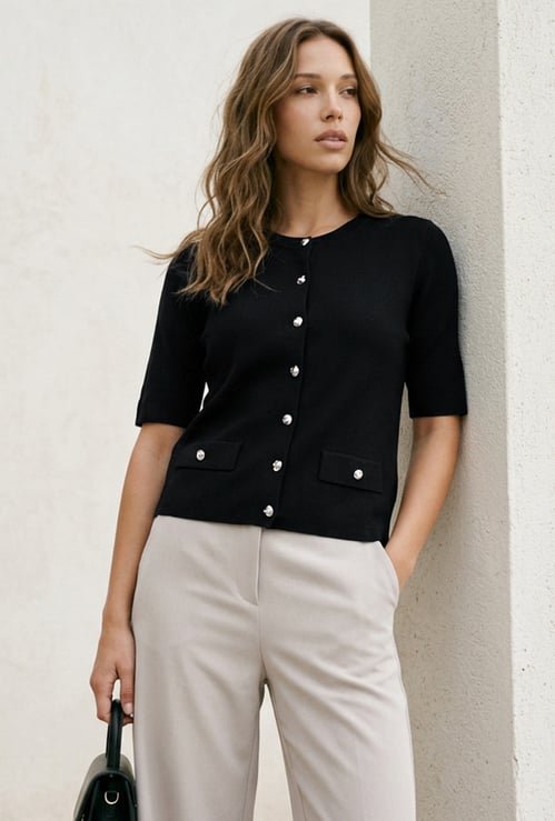 CODE Solid Buttoned Cardigan