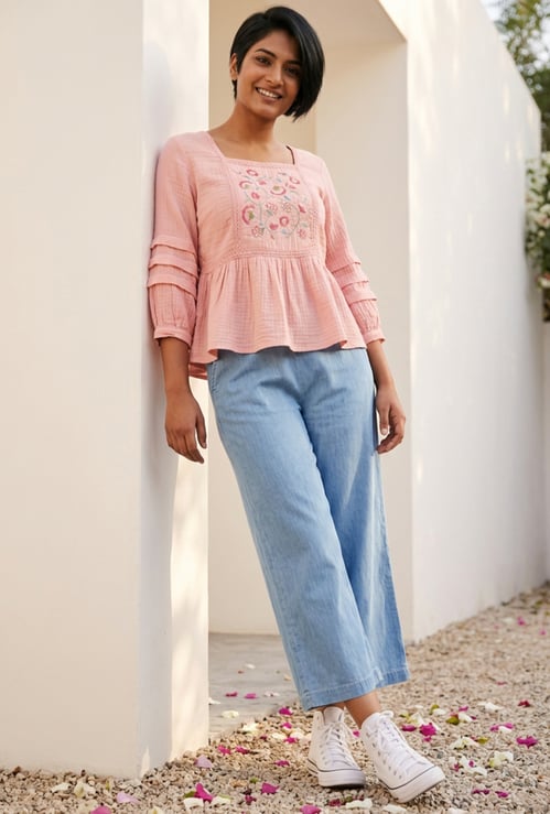 COLOUR ME Solid Straight Pants