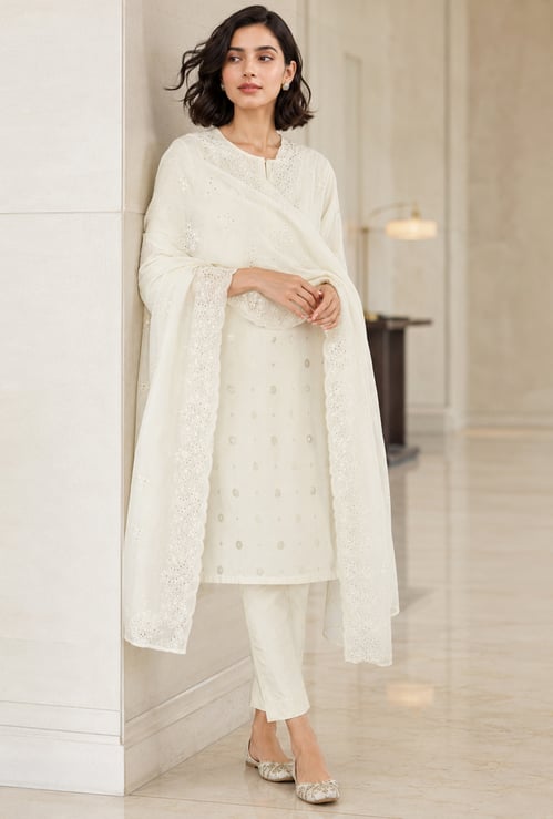 MELANGE Schiffli Embroidered Dupatta
