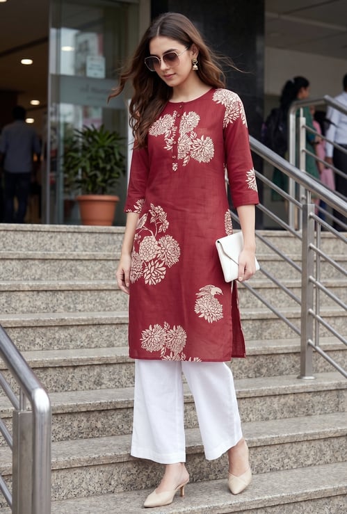 MELANGE Floral Print Straight Kurta