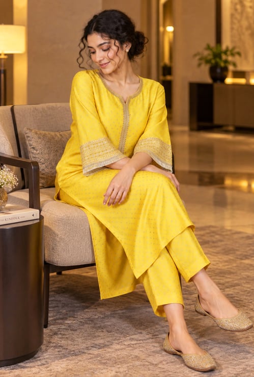 MELANGE Embellished Straight Kurta Set