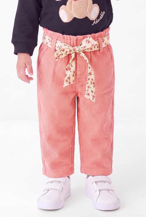 FAME FOREVER Girls Corduroy Textured Belted Trousers
