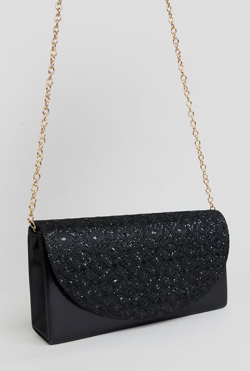 CODE Embellished Foldover Clutch with Sling