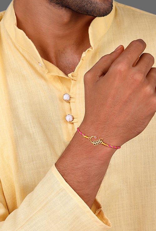 GIVA Golden New Leaf Rakhi