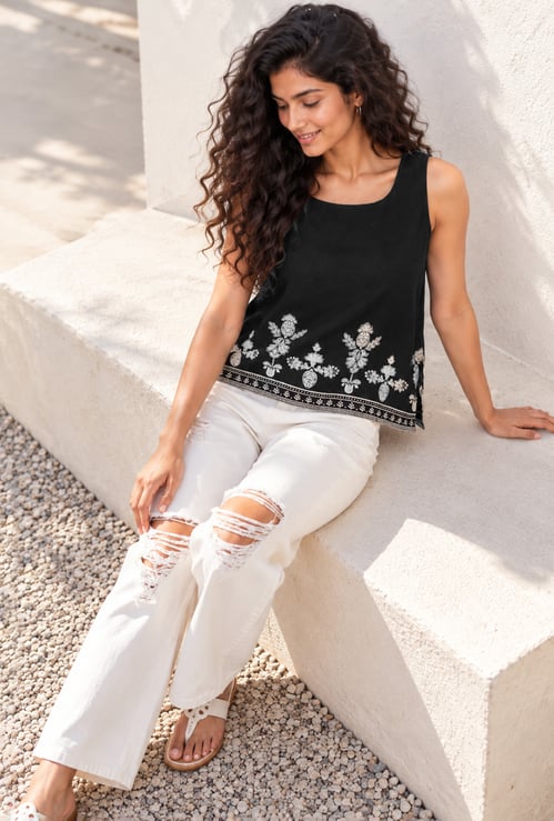 COLOUR ME Embroidered Sleeveless Top