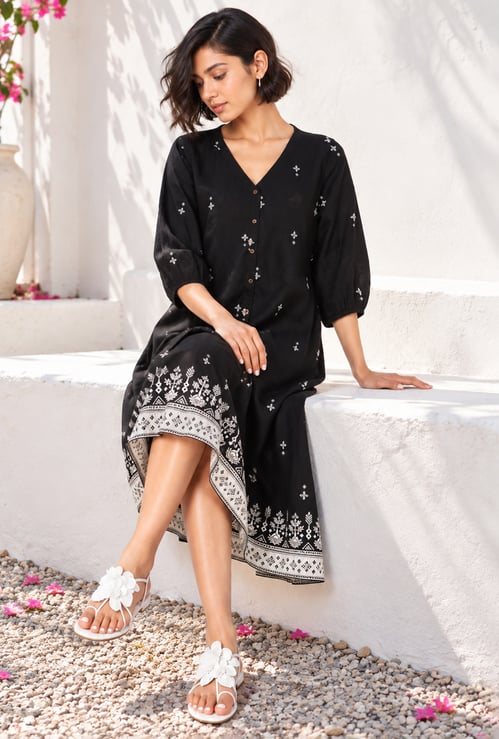 COLOUR ME Ethnic Motif A-Line Dress