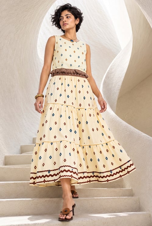 COLOUR ME Ikat Print Tiered Skirt