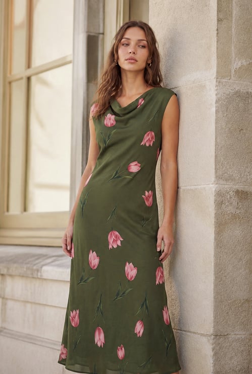CODE Floral Print Midi Dress