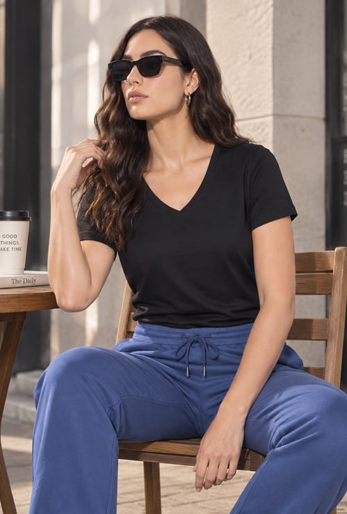 FAME FOREVER Solid V-Neck T-shirt