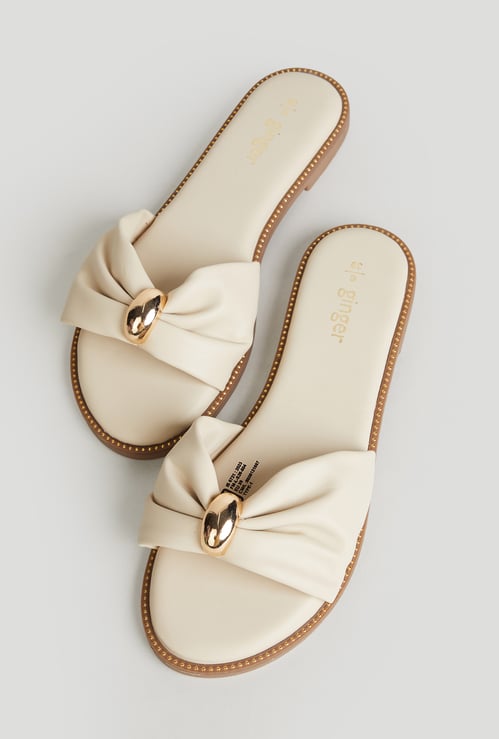 GINGER Solid Flats with Bow Design