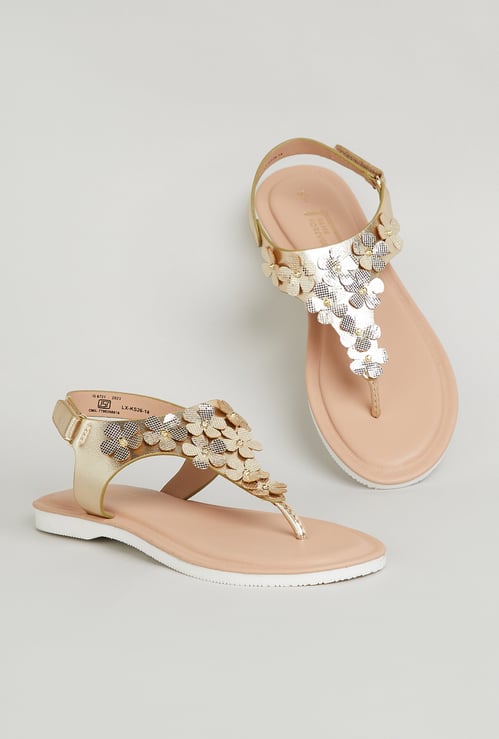 FAME FOREVER Girls Floral Embellished T-strap Sandals
