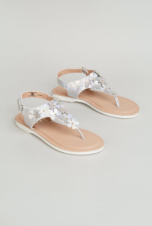 FAME FOREVER Girls Floral Embellished T-strap Sandals