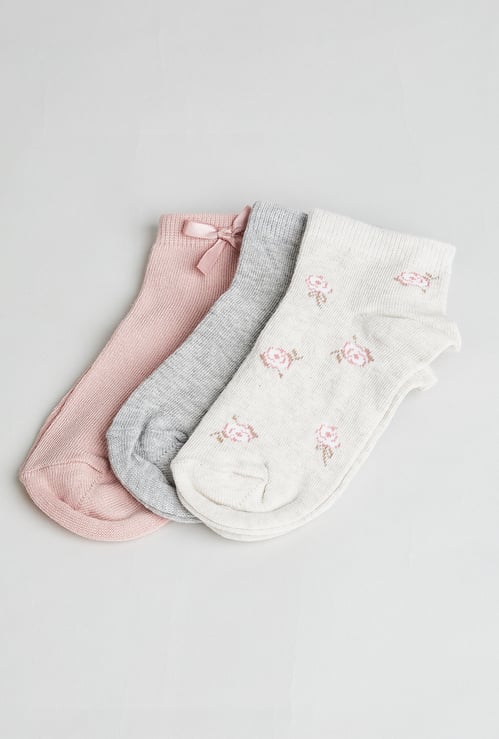 FAME FOREVER Floral Print Ankle Length Socks - Pack of 3
