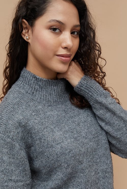 Knitted Mock Neck Sweater for Women