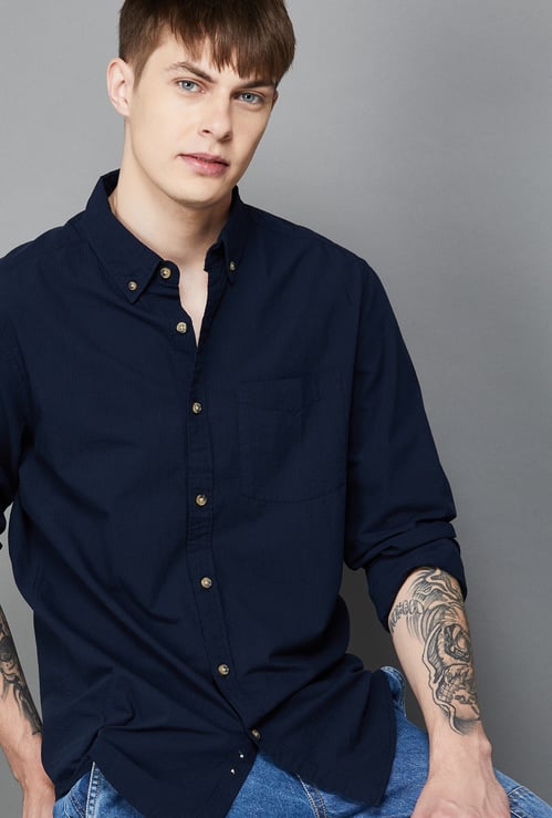 FAME FOREVER Men Textured Slim Fit Casual Shirt