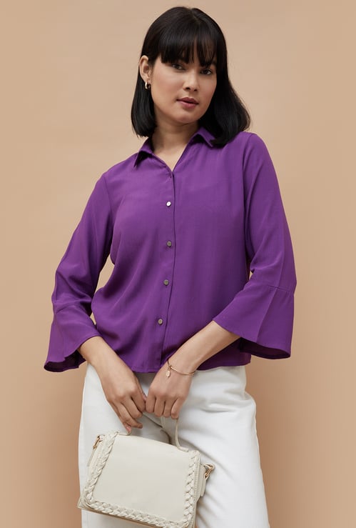 CODE CLASSIC Women Solid Bell Sleeves Shirt