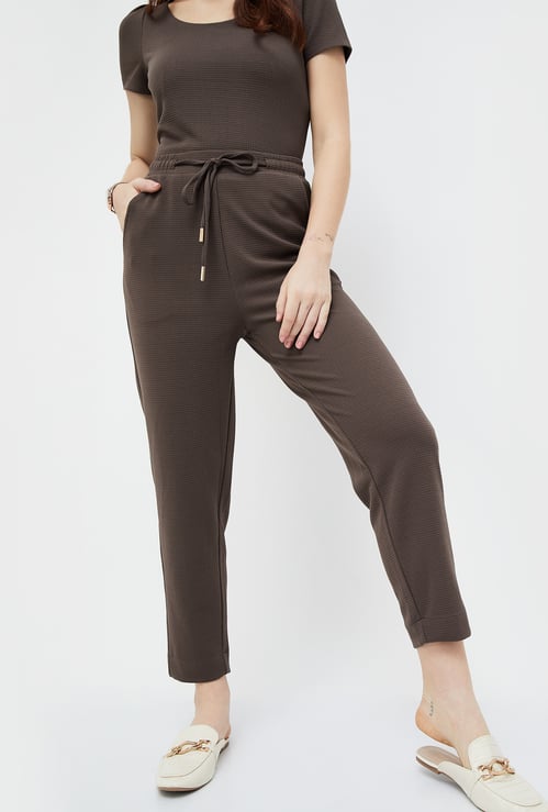 CODE Women Textured Ankle-Length Trousers