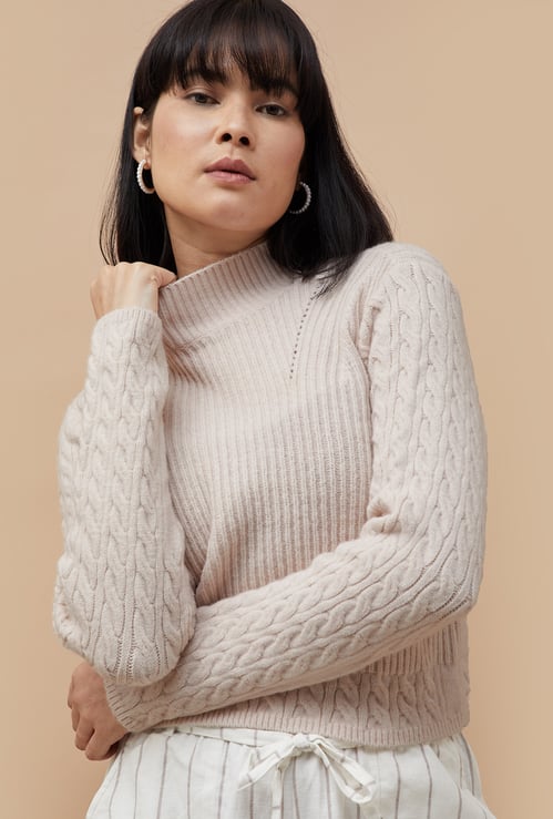 CODE Women Cable Knit Mock Neck Sweater
