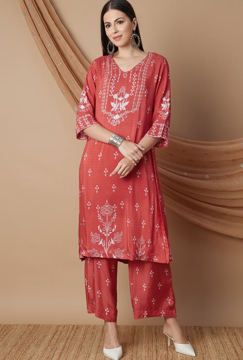 MELANGE Printed Straight Kurta Set