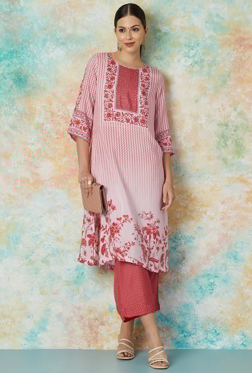 MELANGE Floral Printed Straight Kurta Set