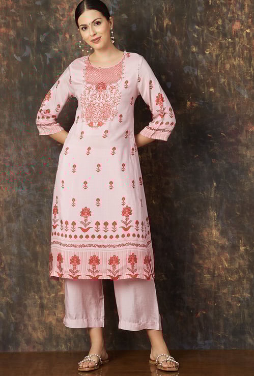 MELANGE Floral Printed Straight Kurta Set