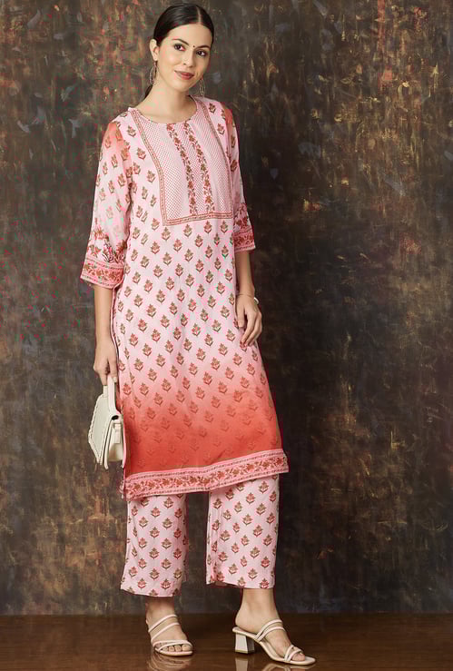 MELANGE Floral Printed Straight Kurta Set