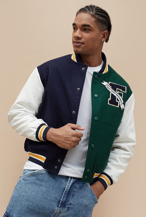 FAME FOREVER Colourblocked Varsity Jacket