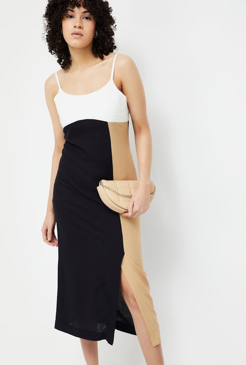 GINGER Women Colourblock Midi Sheath Dress